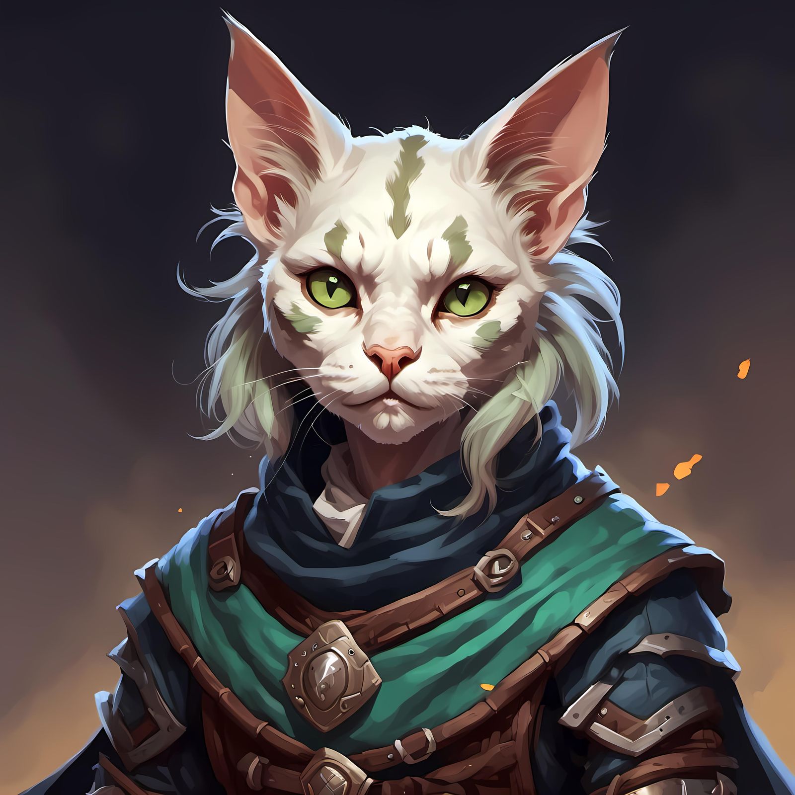 White Mage Cat with Green Stripe
