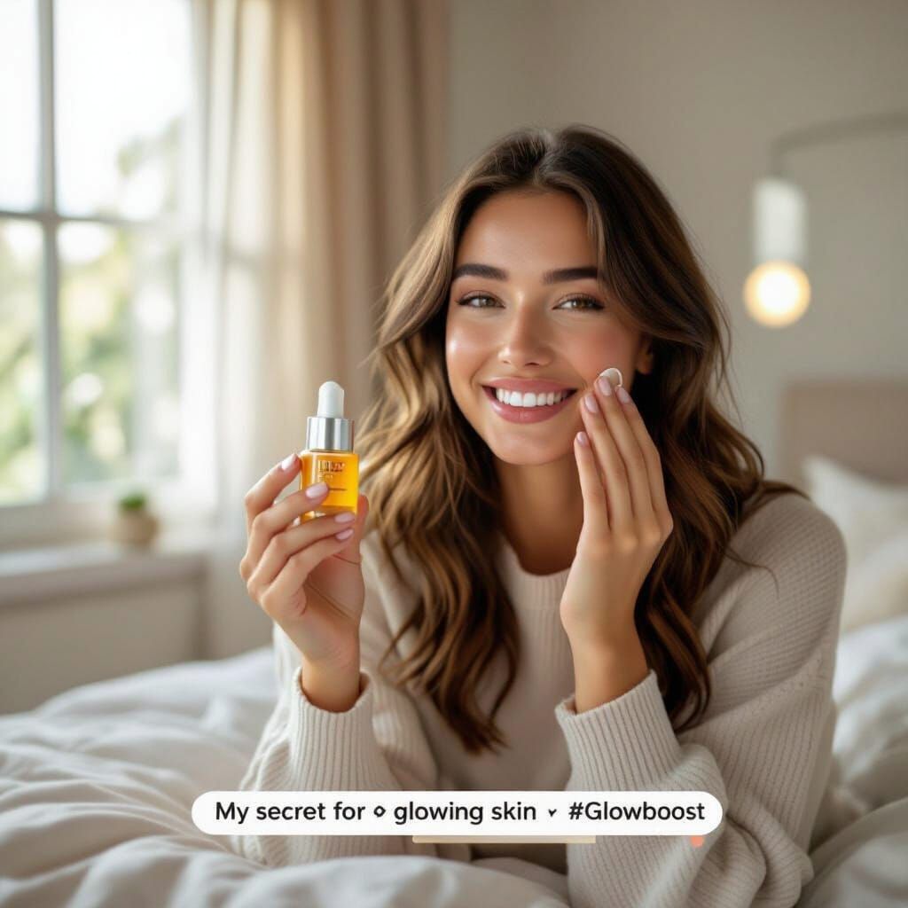Young Woman Films UGC Video with GlowBoost Serum