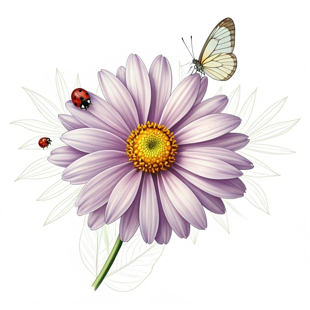 Delicate Bahia Flower with Ladybug and Butterfly