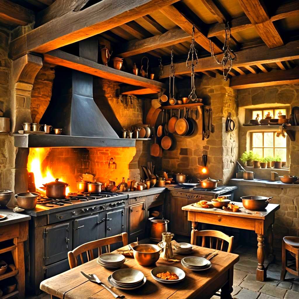 Hyperdetailed Tudor Kitchen with Sunlit Window