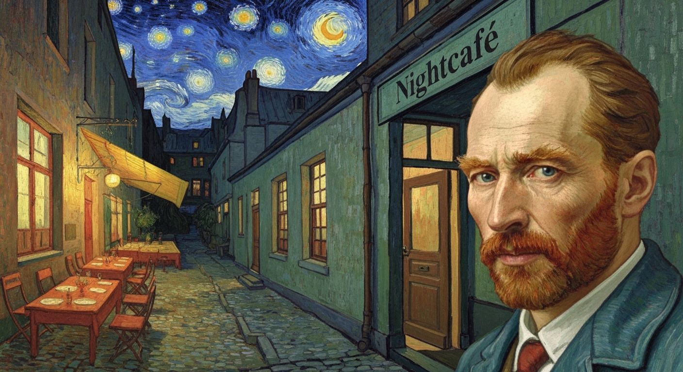 Van Gogh's Nightcafé Courtyard with Starry Sky