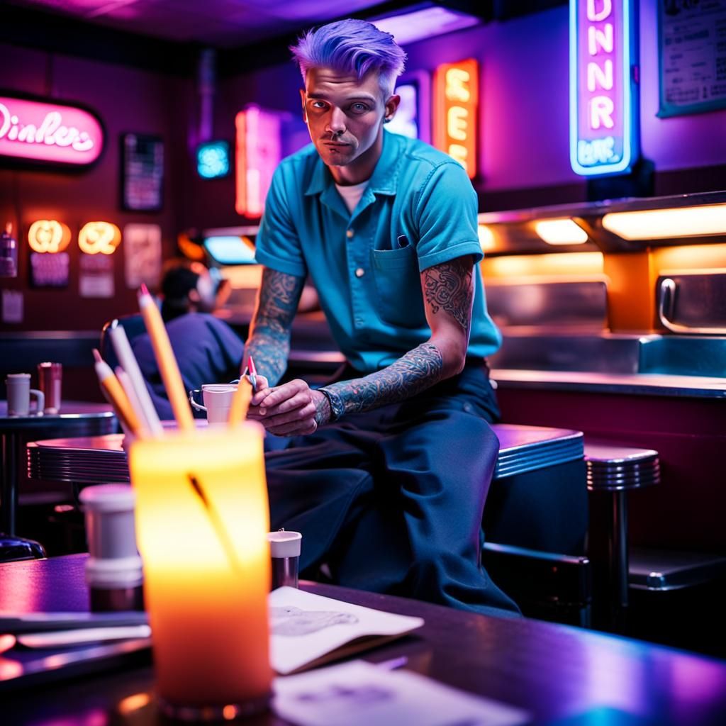 Retro Diner College Student in Uncanny Valley Style