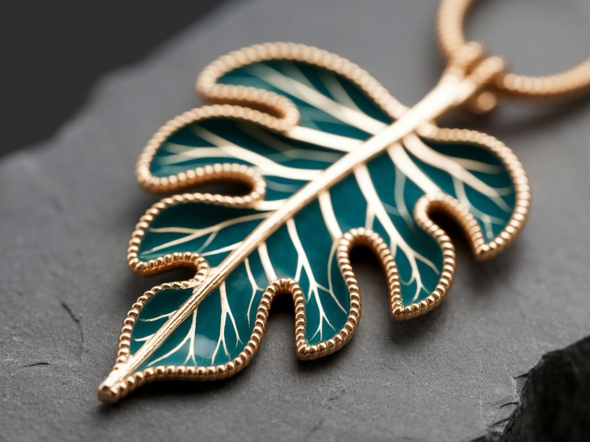 Luxury Gold Leaf Pendant in Teal