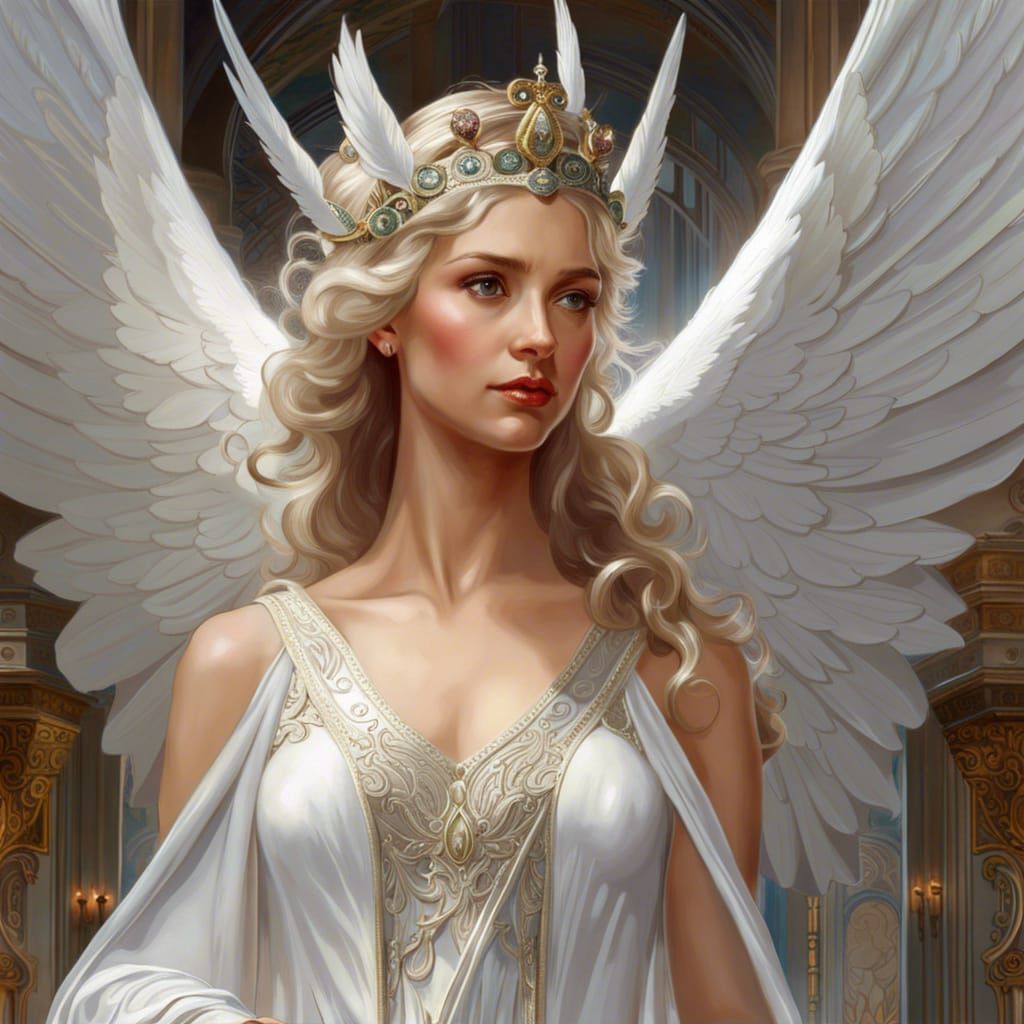 Beautiful Angel Portrait with Silver Wings