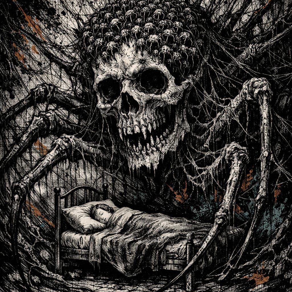 Colossal Skeletal Spider Monster Nightmare Illustration