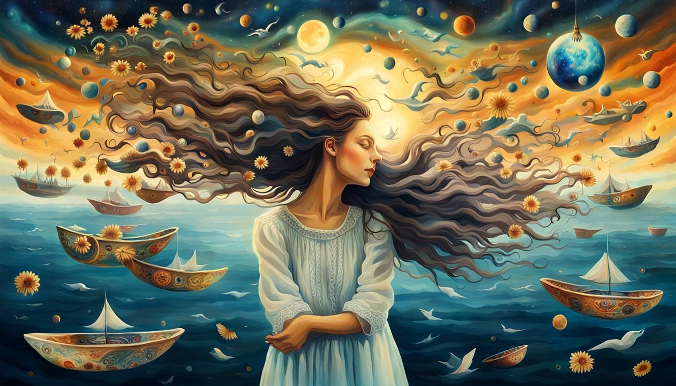 Woman Holding the Cosmos in Surreal Watercolor