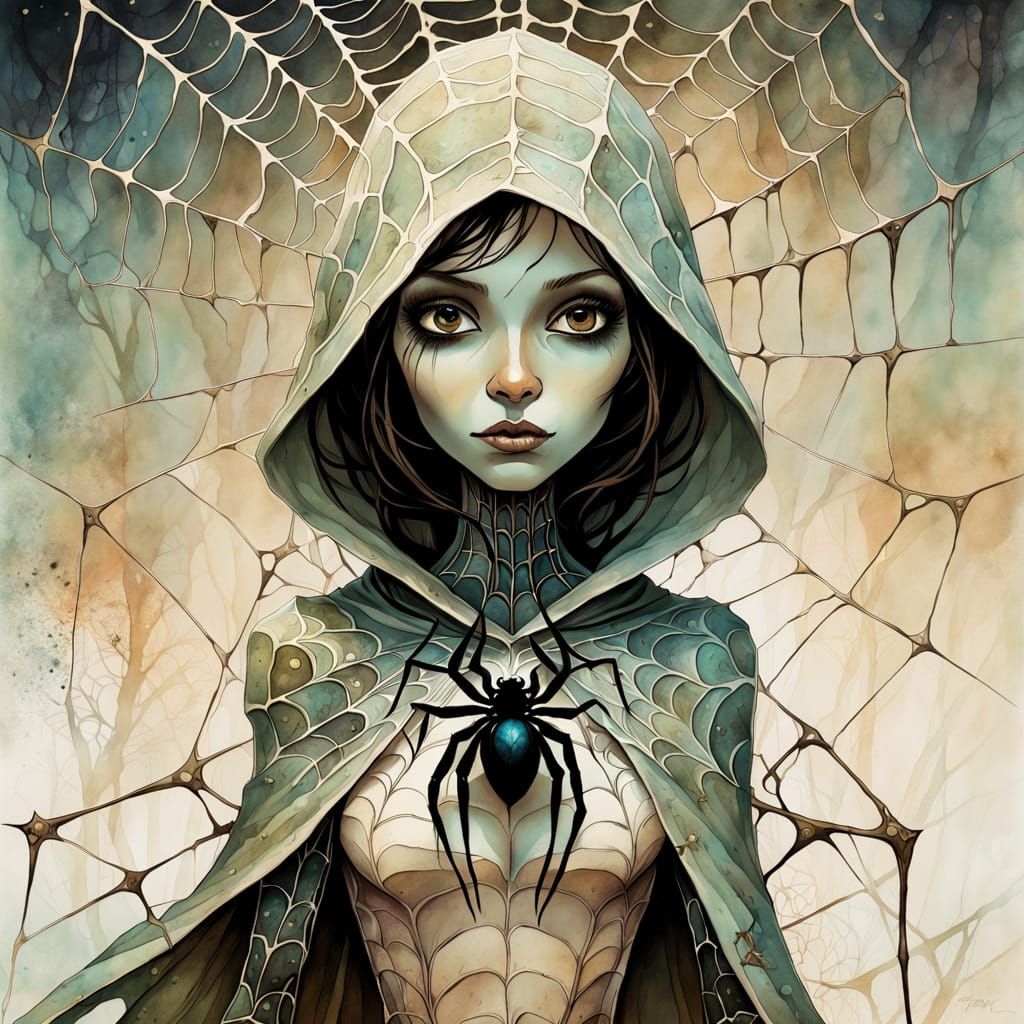 Whimsical Wanderer in Surreal Spiderweb Art