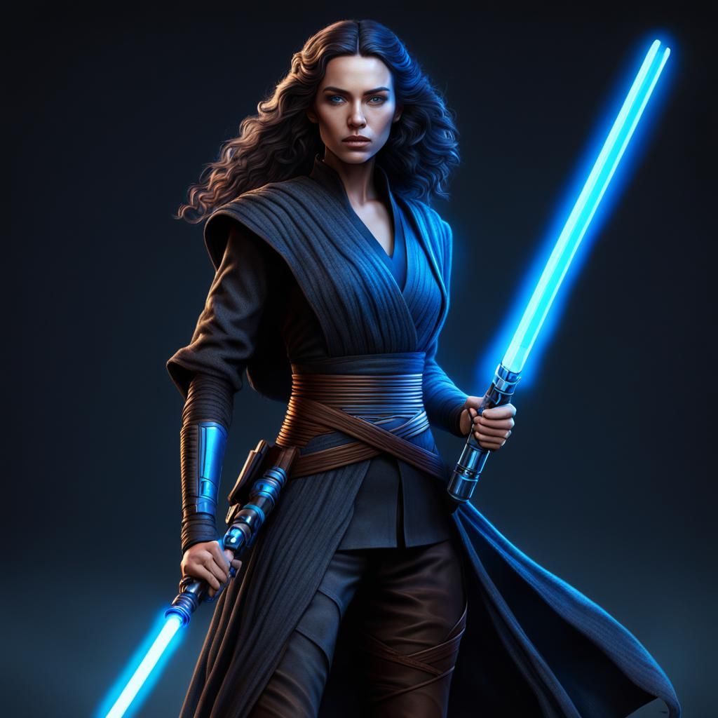 Female Jedi Knight with Blue Lightsaber