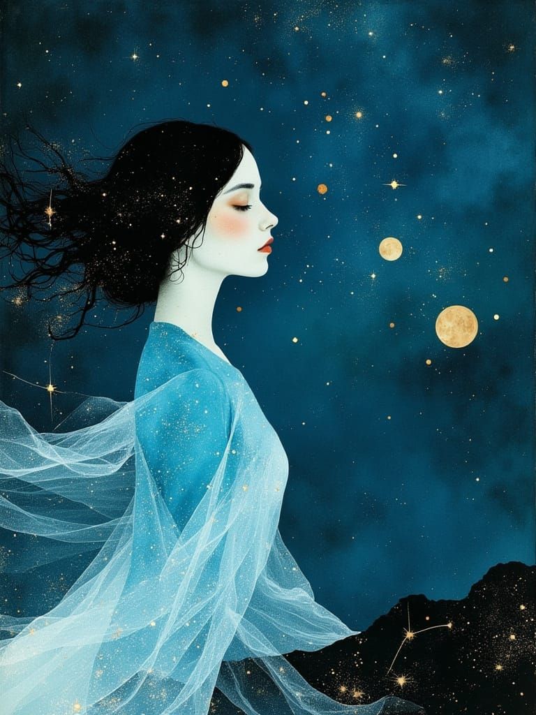 Ethereal Goddess Radiates Starlight in a Dreamlike Night Sky