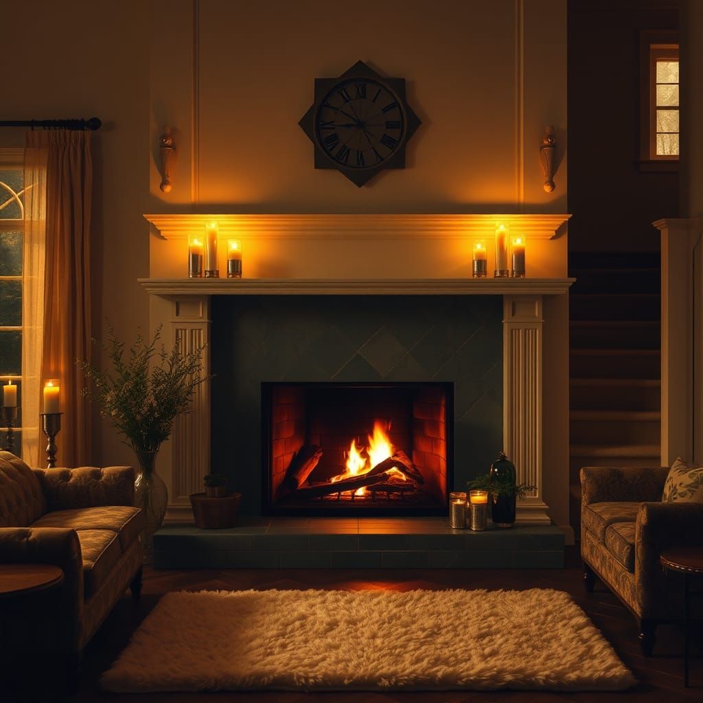 Inviting Living Room with Fireplace in Romantic Style