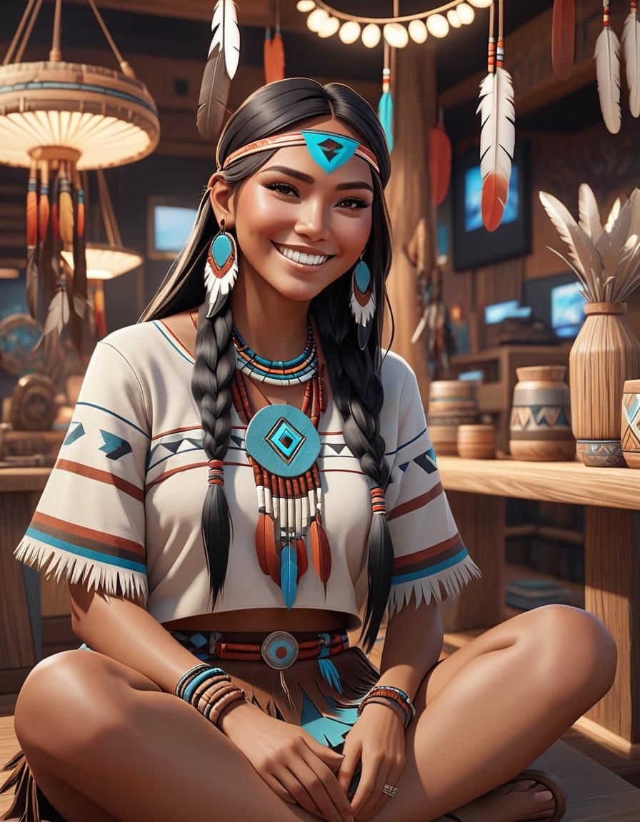 Beautiful Native American Girl in Anime Style