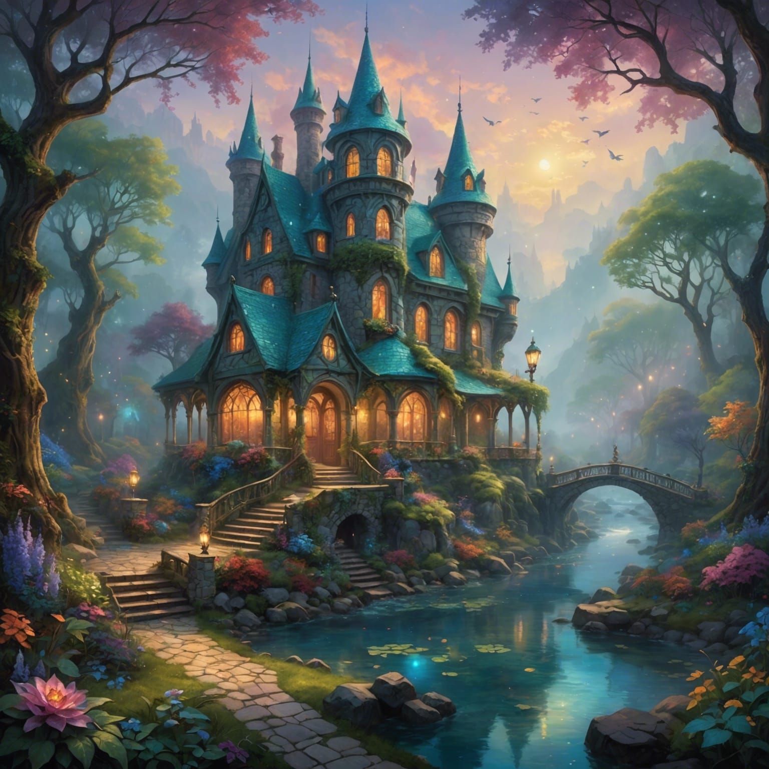 The whimsical and otherworldly courts of the Seelie and Unseelie faeries, filled with vibrant and magical scenes