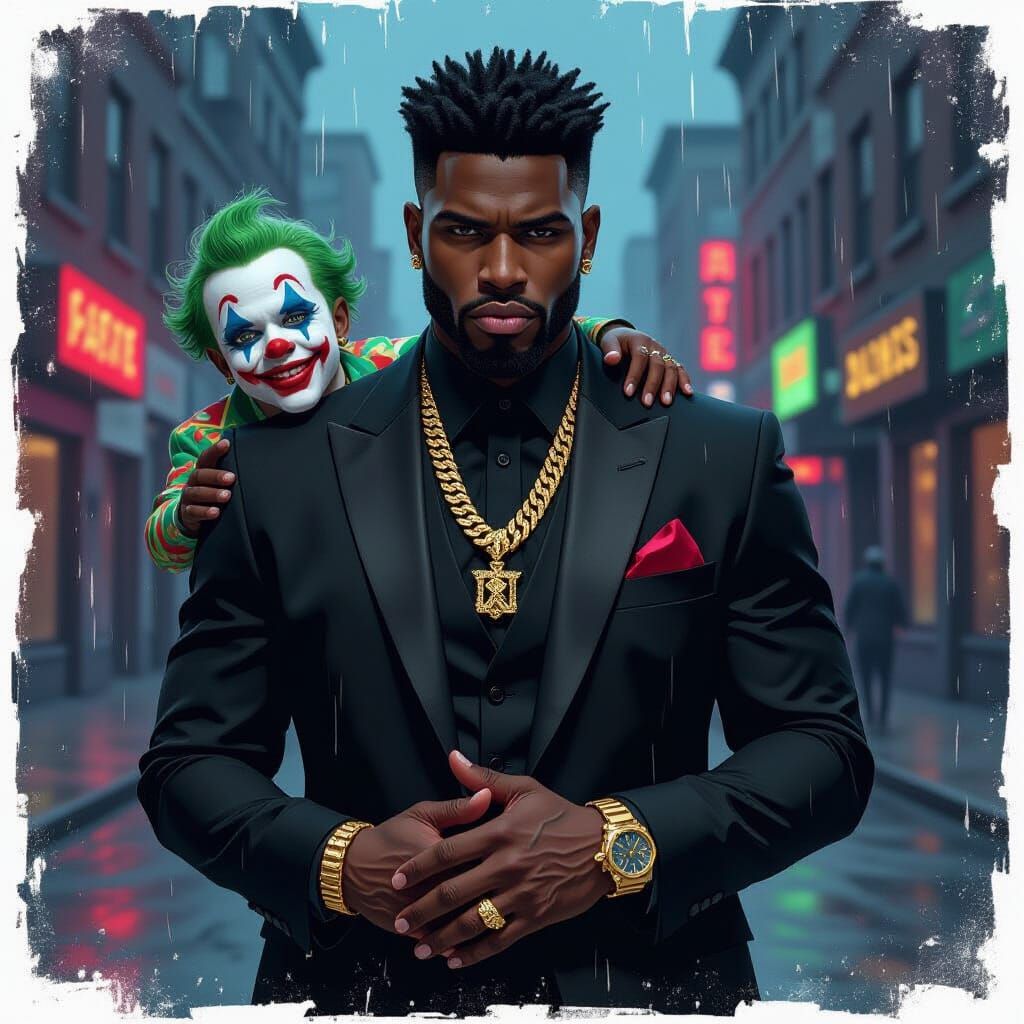 Black Gangster and Baby Joker in Urban Neon