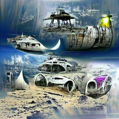 Futuristic Post-Apocalyptic Lunar Spaceships