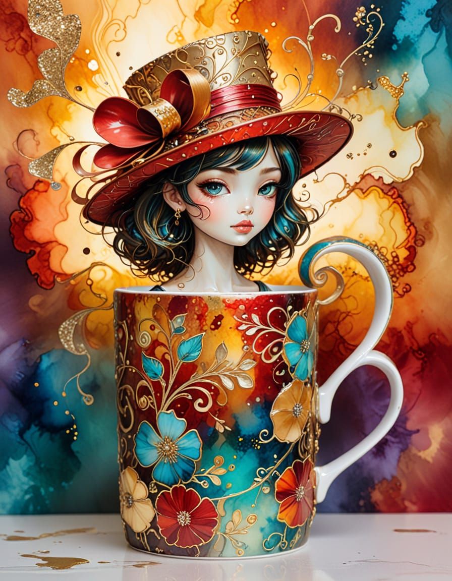 Punk Fashion Victim with Coffee Mug Accessories