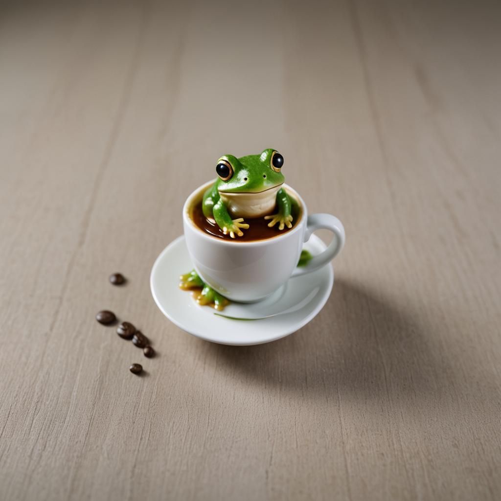 Chibi Cream Frog in Coffee Cup