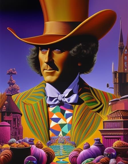 Willy Wonka's Colorful Chocolate Factory in Digital Art