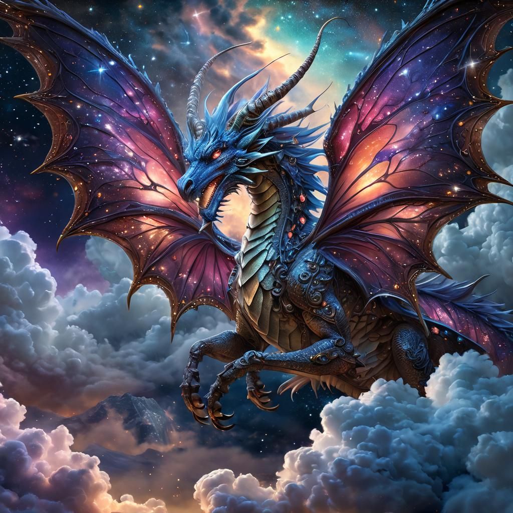 Magical Butterfly Dragon Sleeping on Starry Cloud