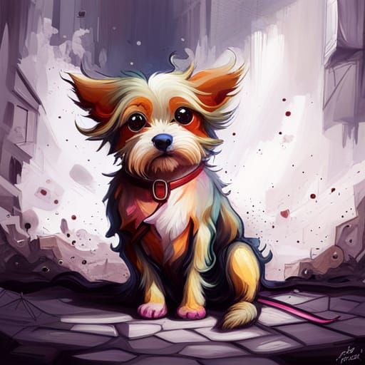 Lonely Puppy in Graffiti Splash Art Style