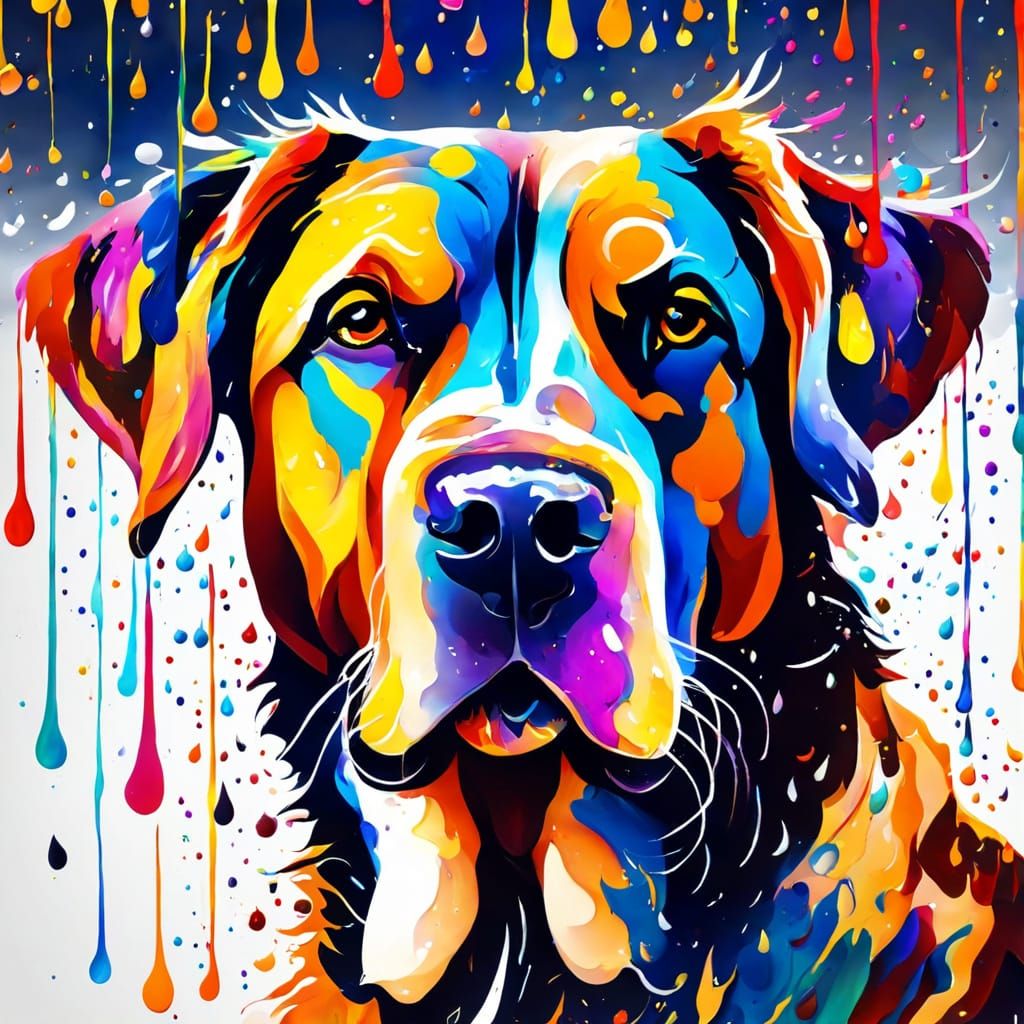Abstract Expressionist Dog Formed from Paint Droplets