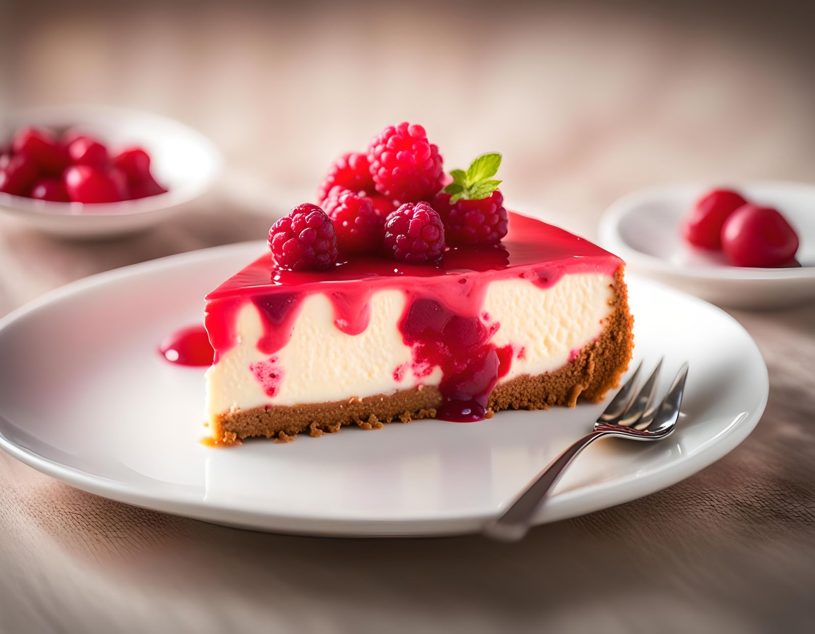Delicious Raspberry Cheesecake Dessert Photo