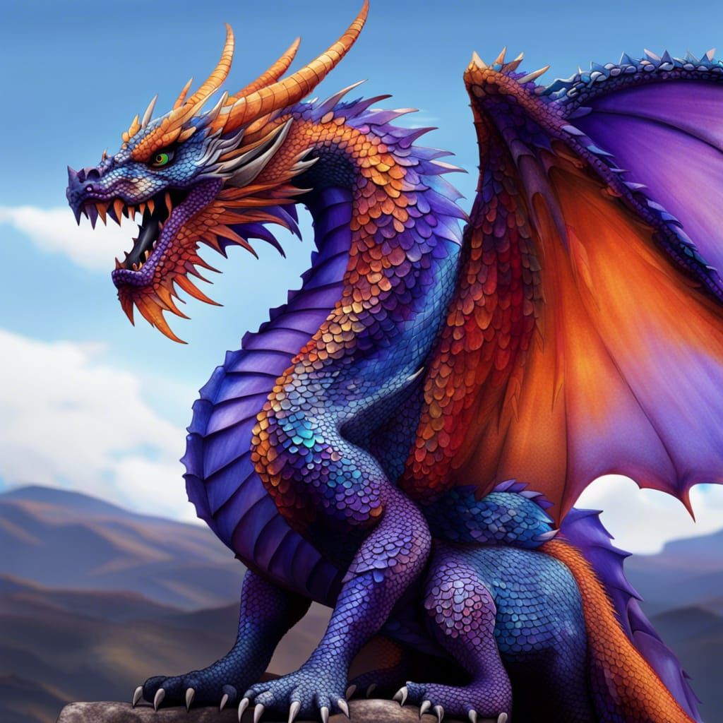 Majestic Dragon with Blue and Purple Scales