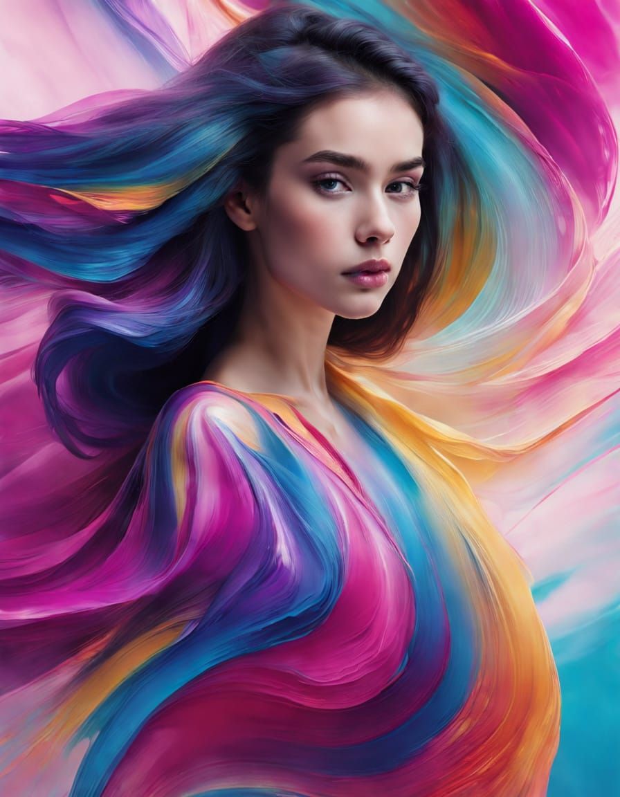 Iridescent Abstract Portrait with Flowing Brushstrokes