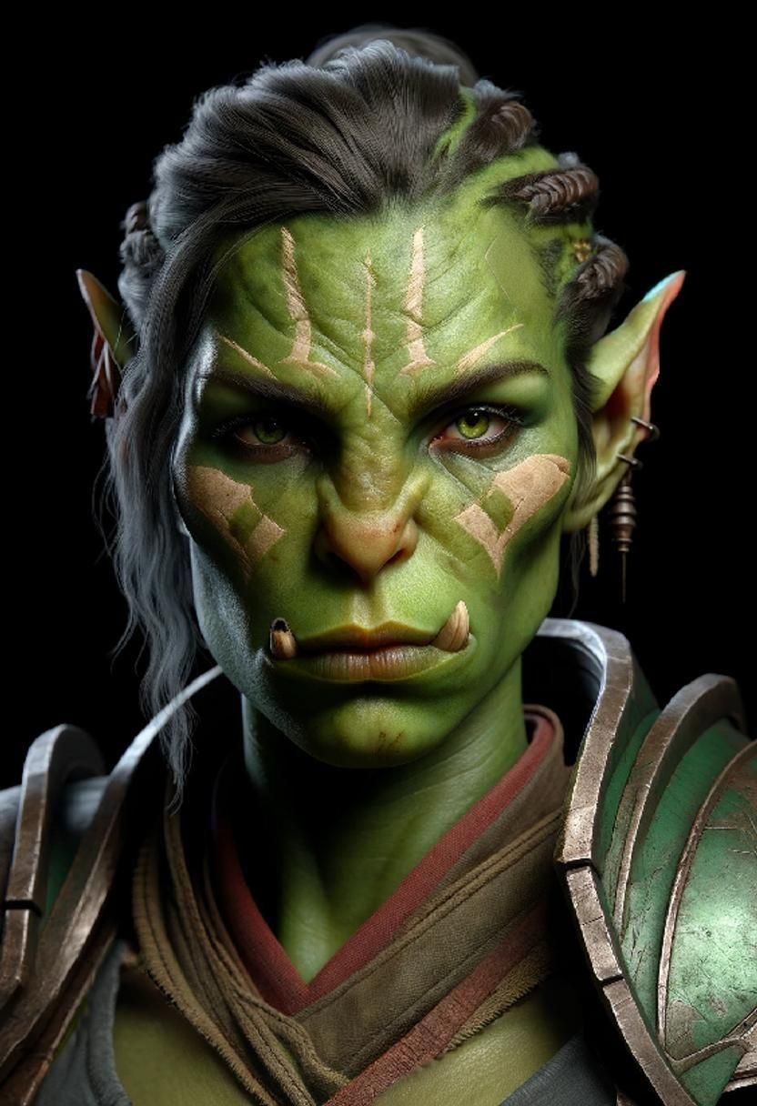 Scarred Half-Orc Woman Portrait