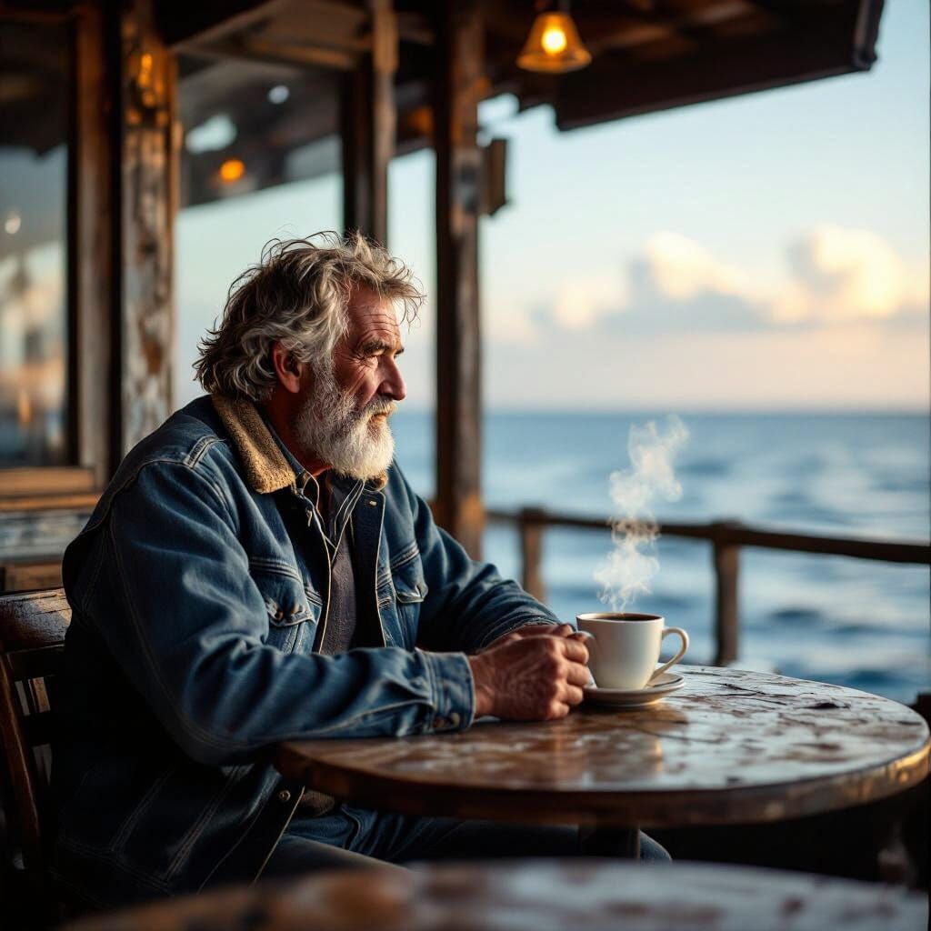 Old Sailor Contemplates Ocean in Hyperrealistic Portrait