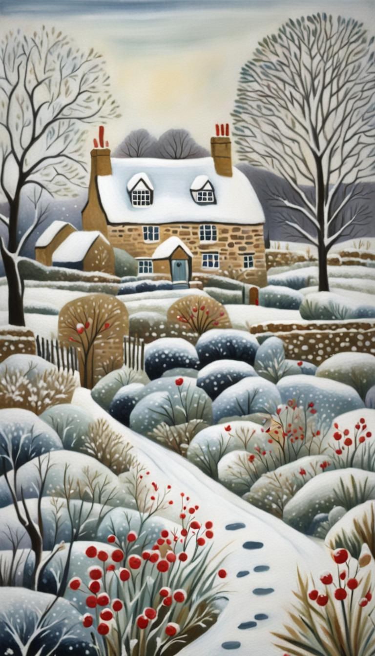 Winter Snowfall in Cotswold Cottage Garden
