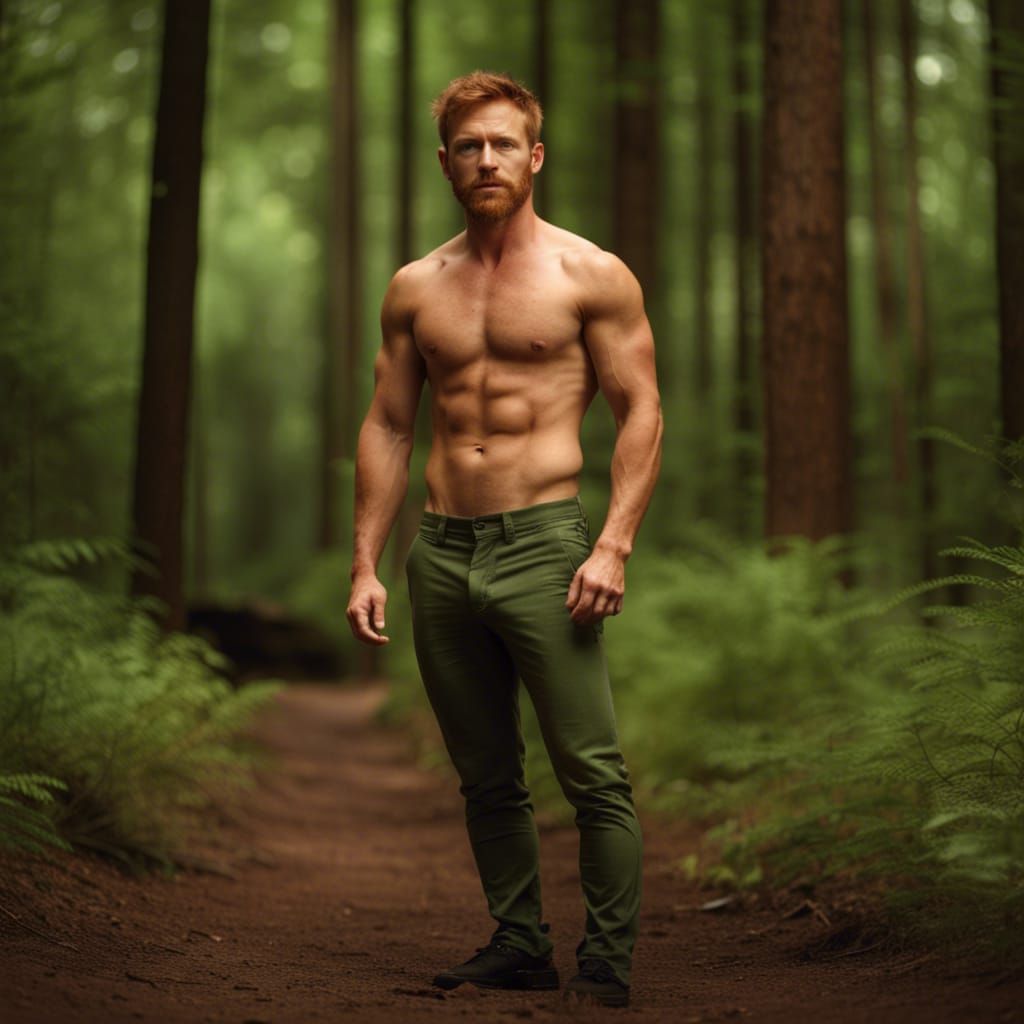 Muscular Redhead in Forest