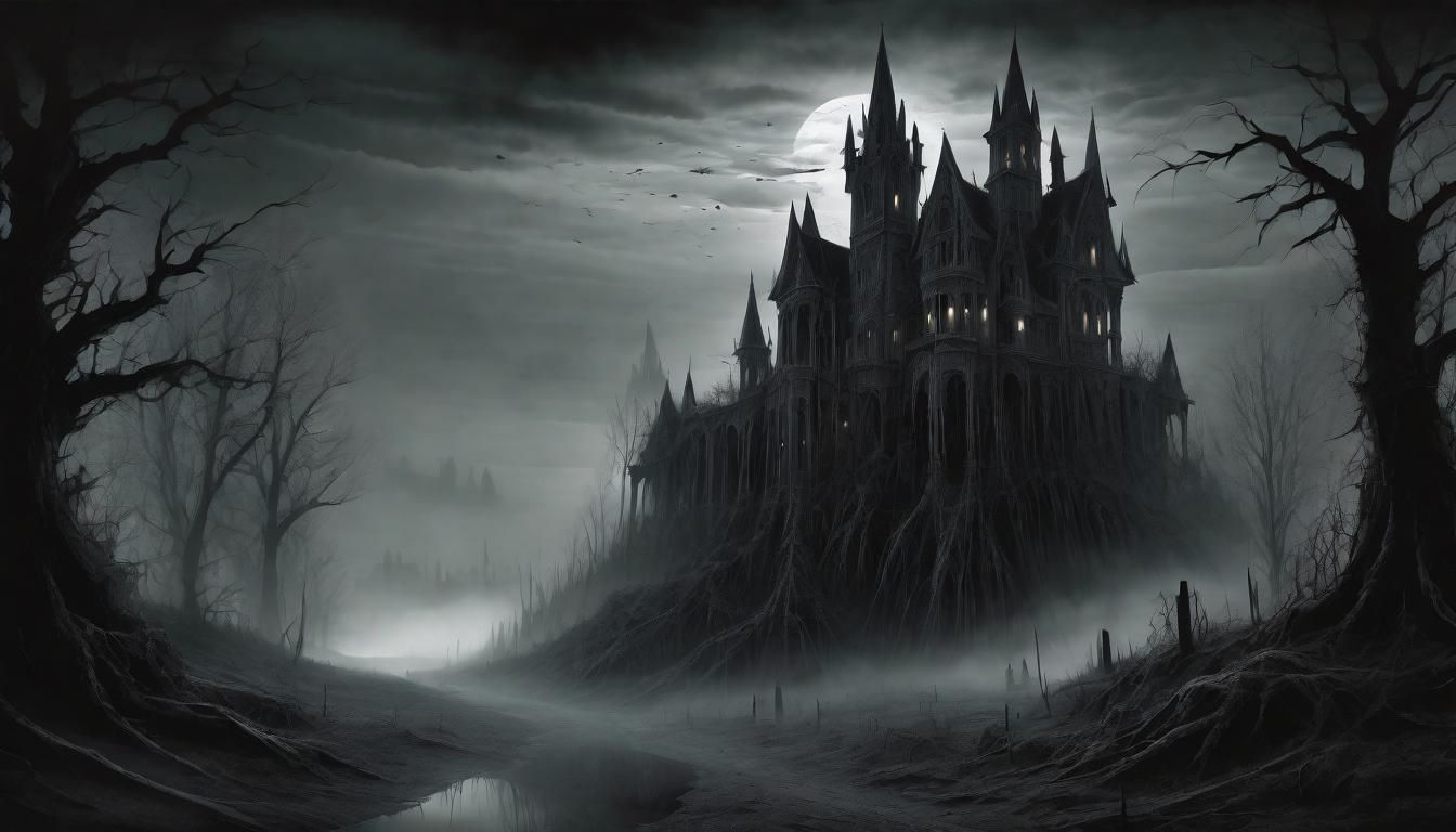 Epic Horror Landscape with Ghostly Apparitions