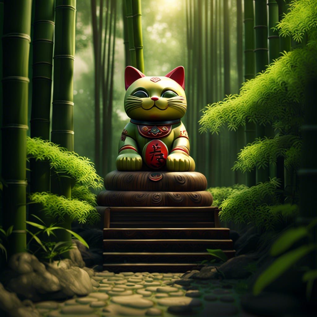 Maneki Neko in a bamboo forest