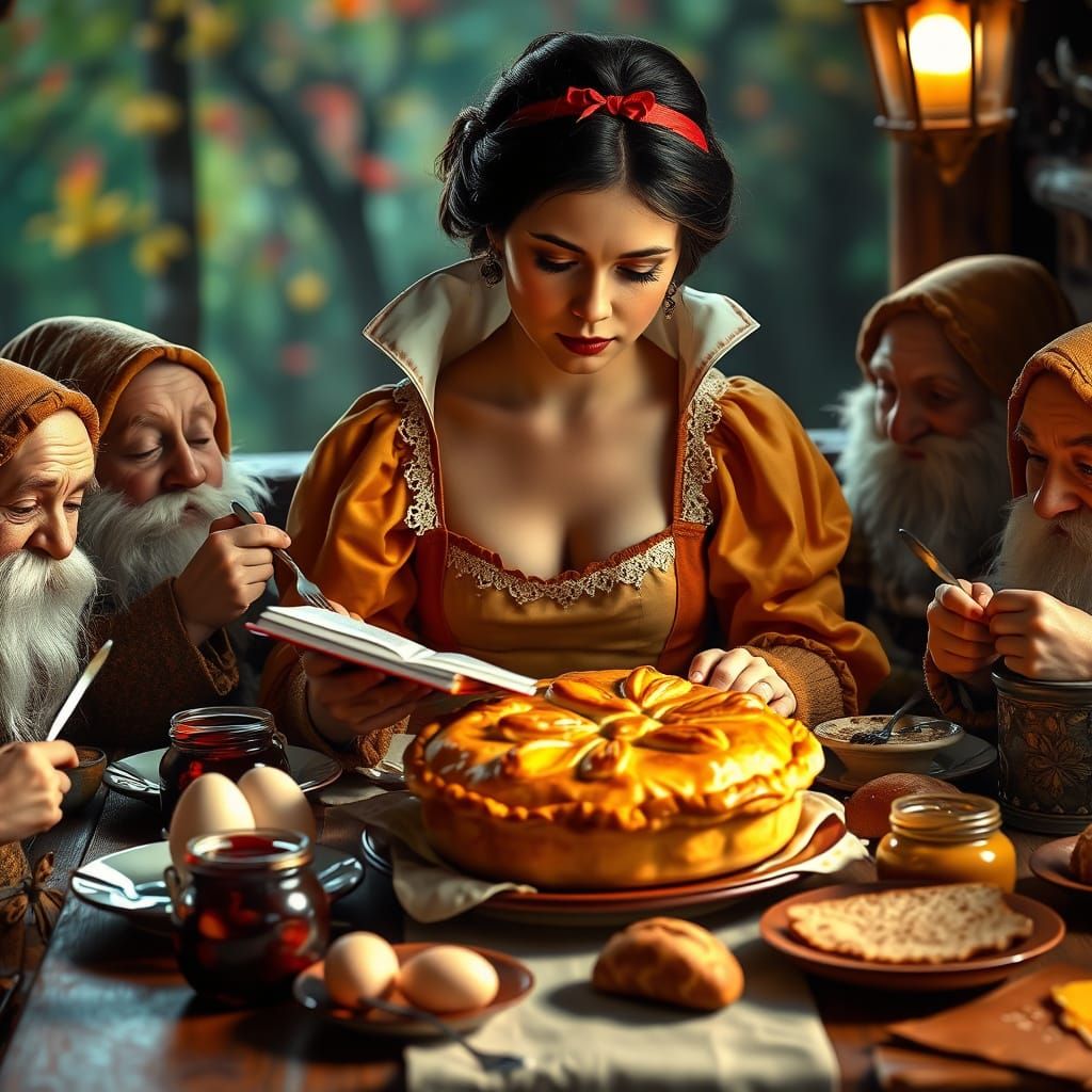 Snow White's Whimsical Breakfast Feast in Renaissance Style