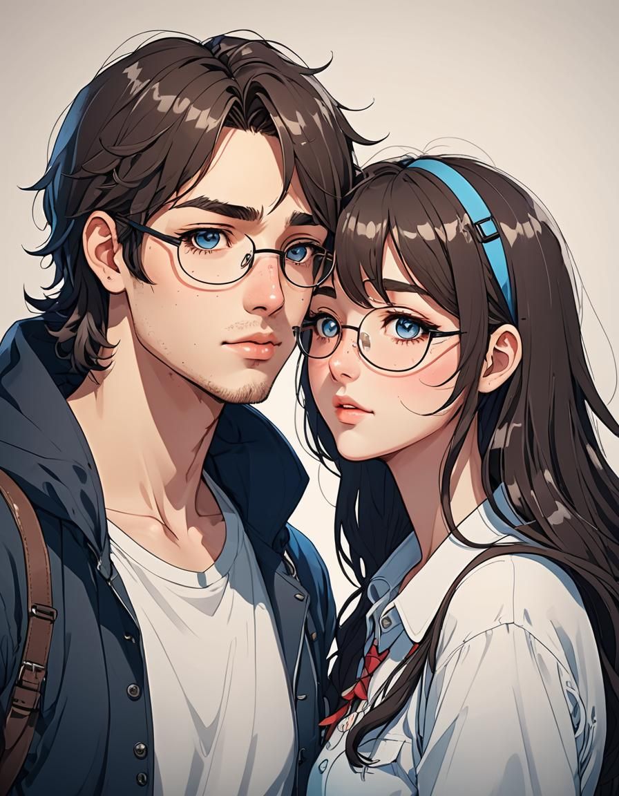 Anime Style Couple Kissing in Cel-Shaded Manga Art