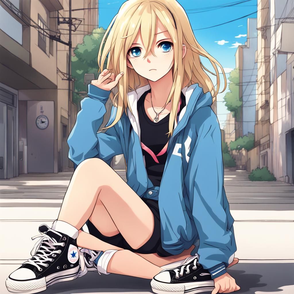 Blonde Skater Girl in Anime Art Style