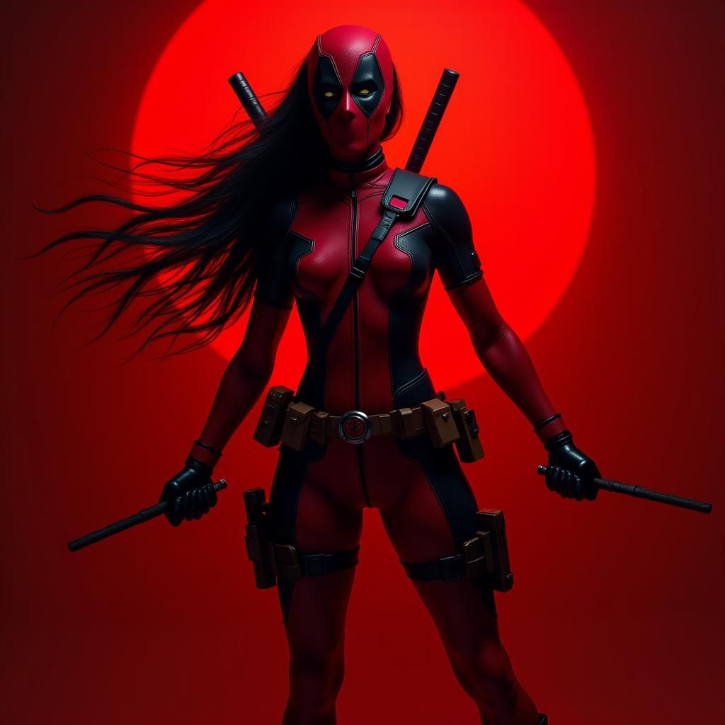 Lady Deadpool Heroic Pose in Digital Matte Painting