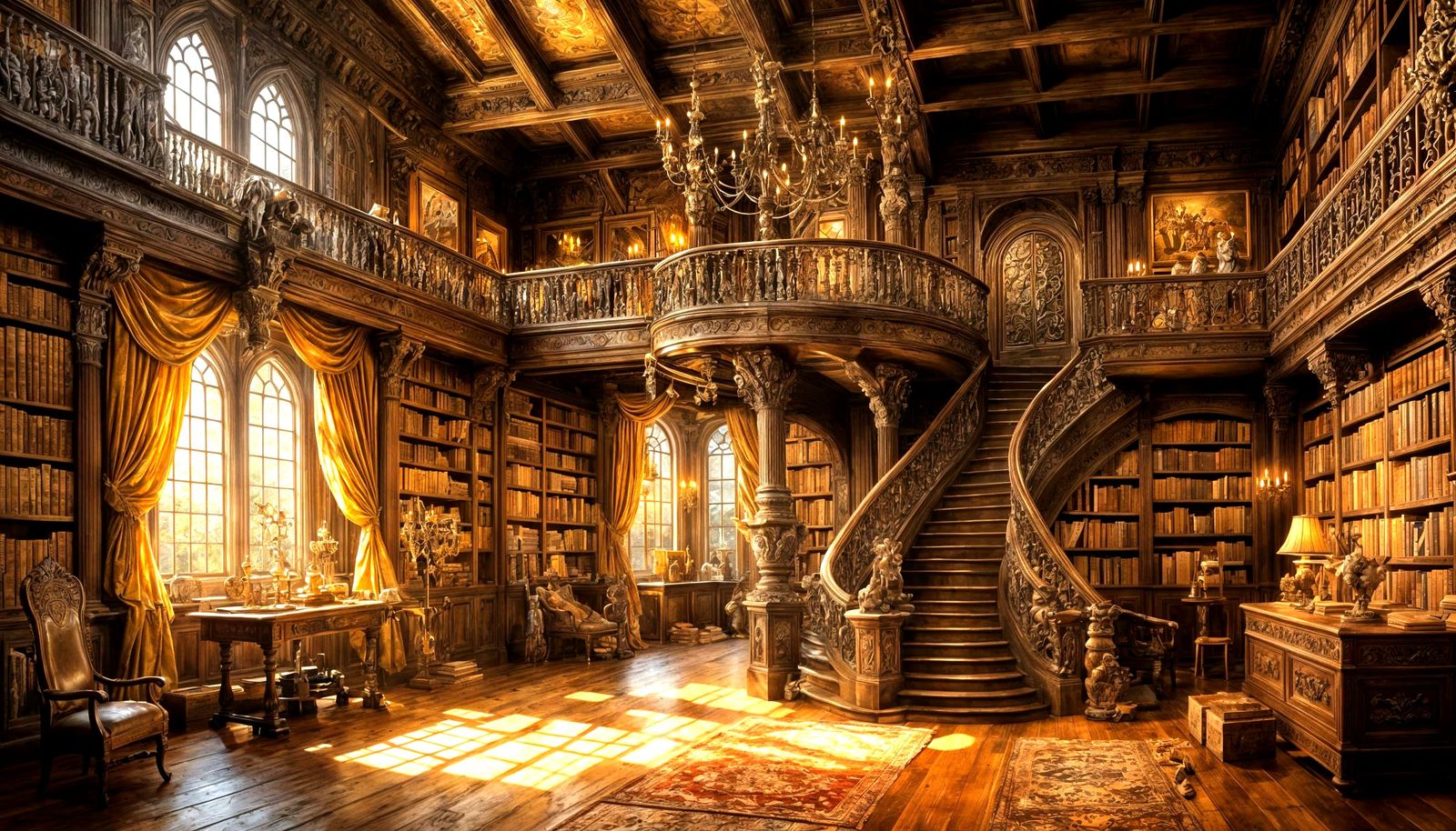 Enchanted Library in Baroque Style