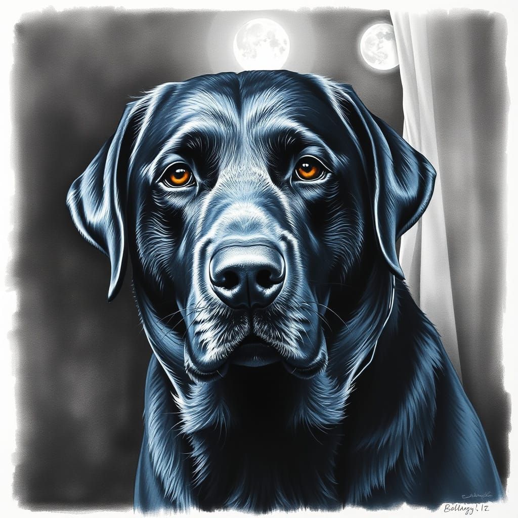 Hyperdetailed Charcoal Drawing of a Black Labrador