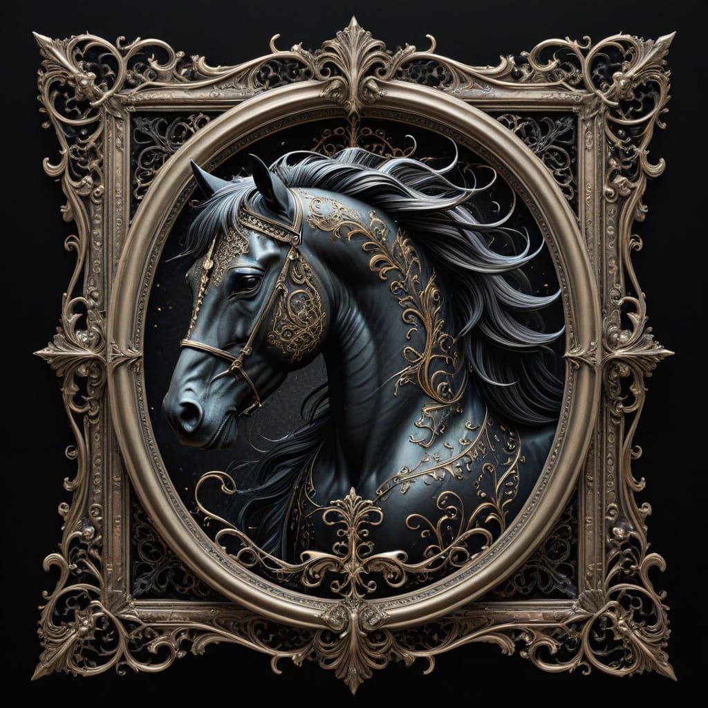 Gothic Horse Head Illustration in Sepia Tones