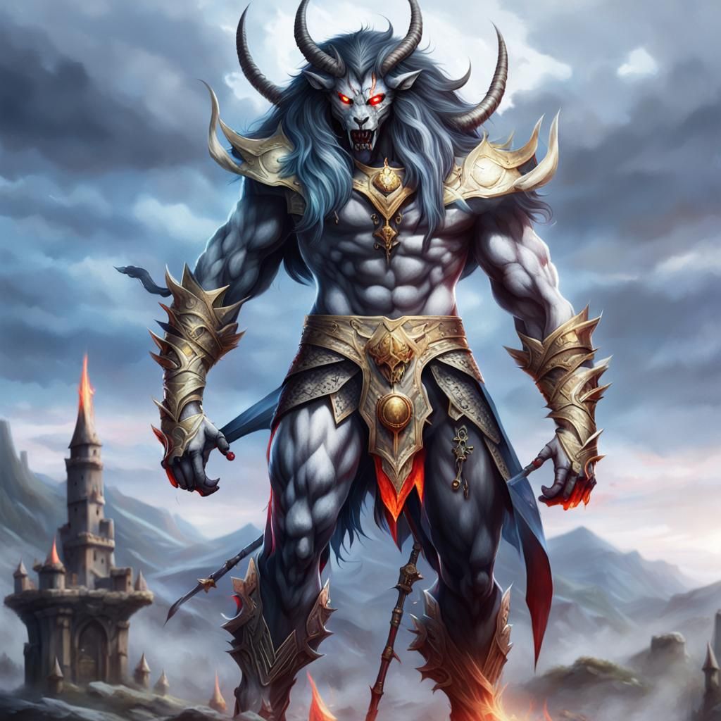 Demonic Werelion on Gothic Battlefield: Dark Fantasy Art