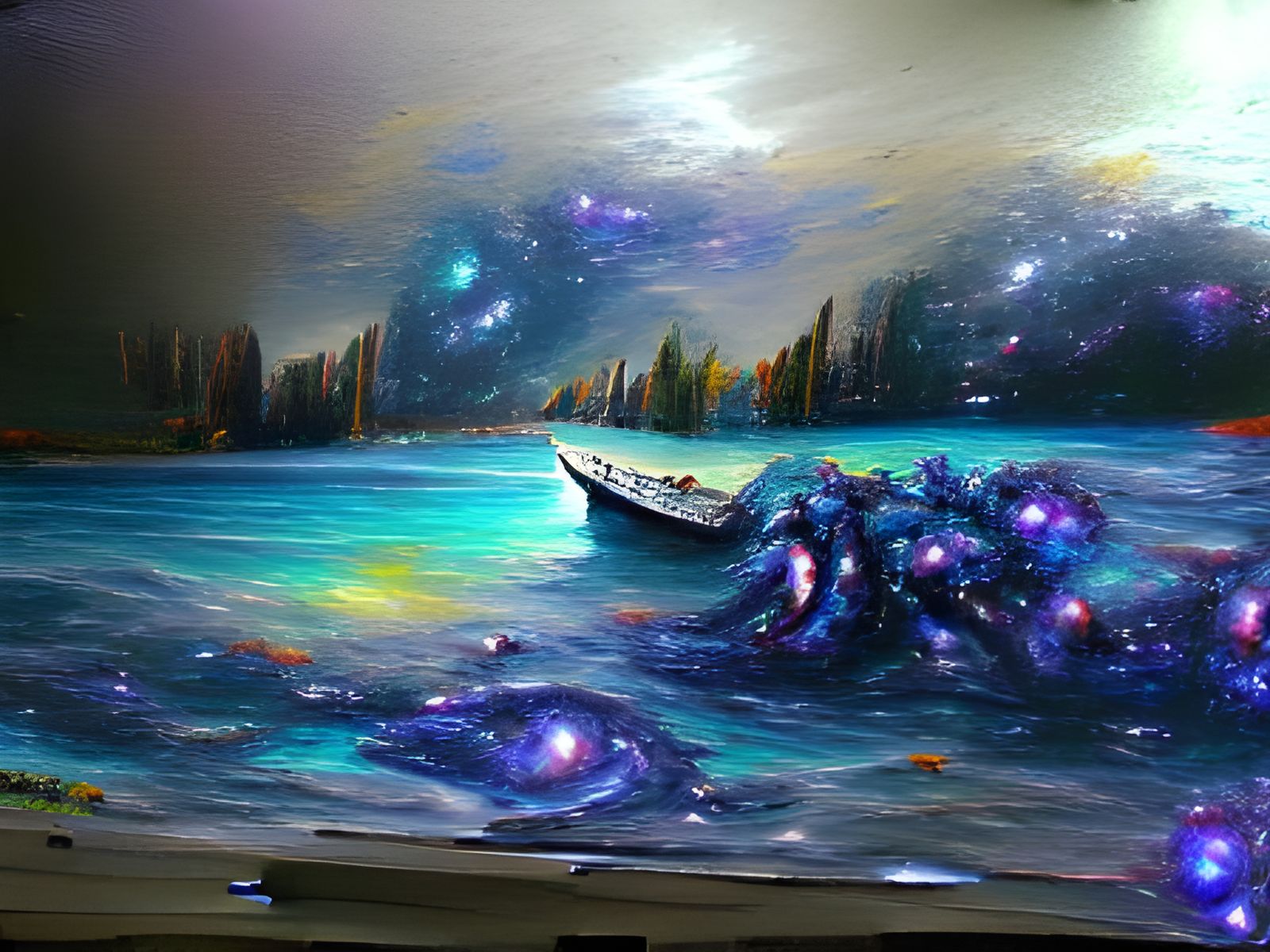 Ocean Reflecting a Galaxy: Oil on Canvas