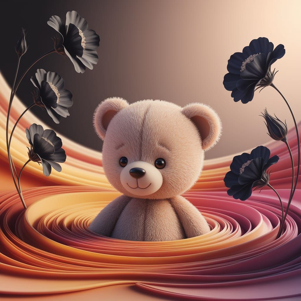 Teddy Bear Sinks into Watercolor Dreamscape