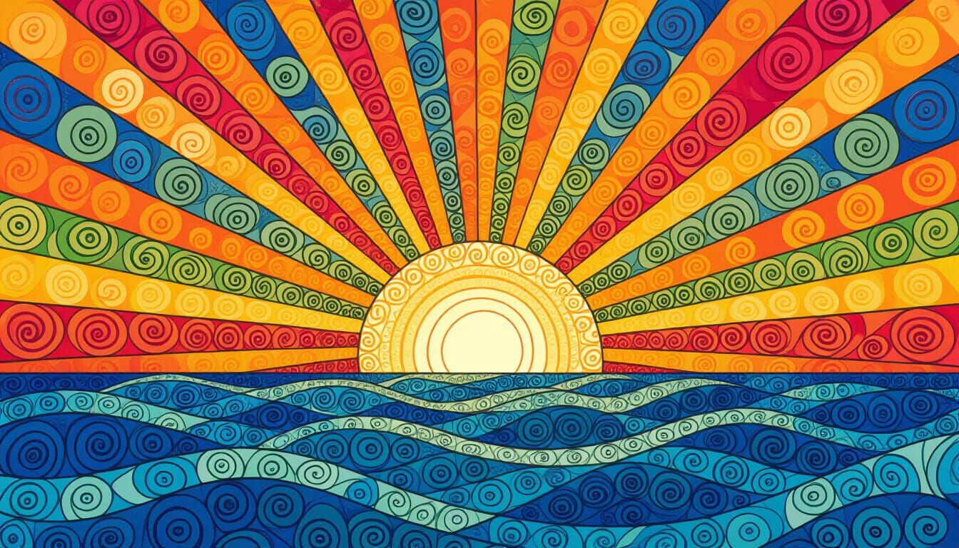 Dazzling Zentangle Sunrise Illustration