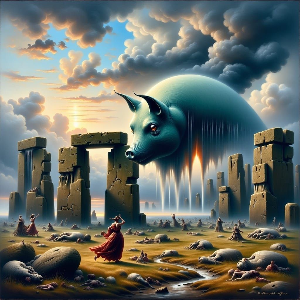 Psychedelic Alien Pig Attack on Stonehenge Power Station