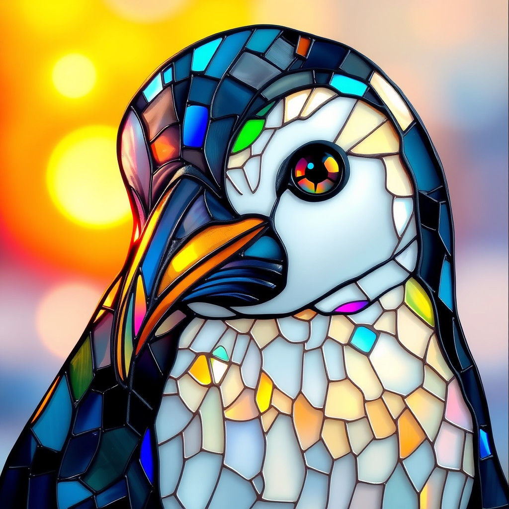 Stained Glass Penguin Portrait in Glasswork Style