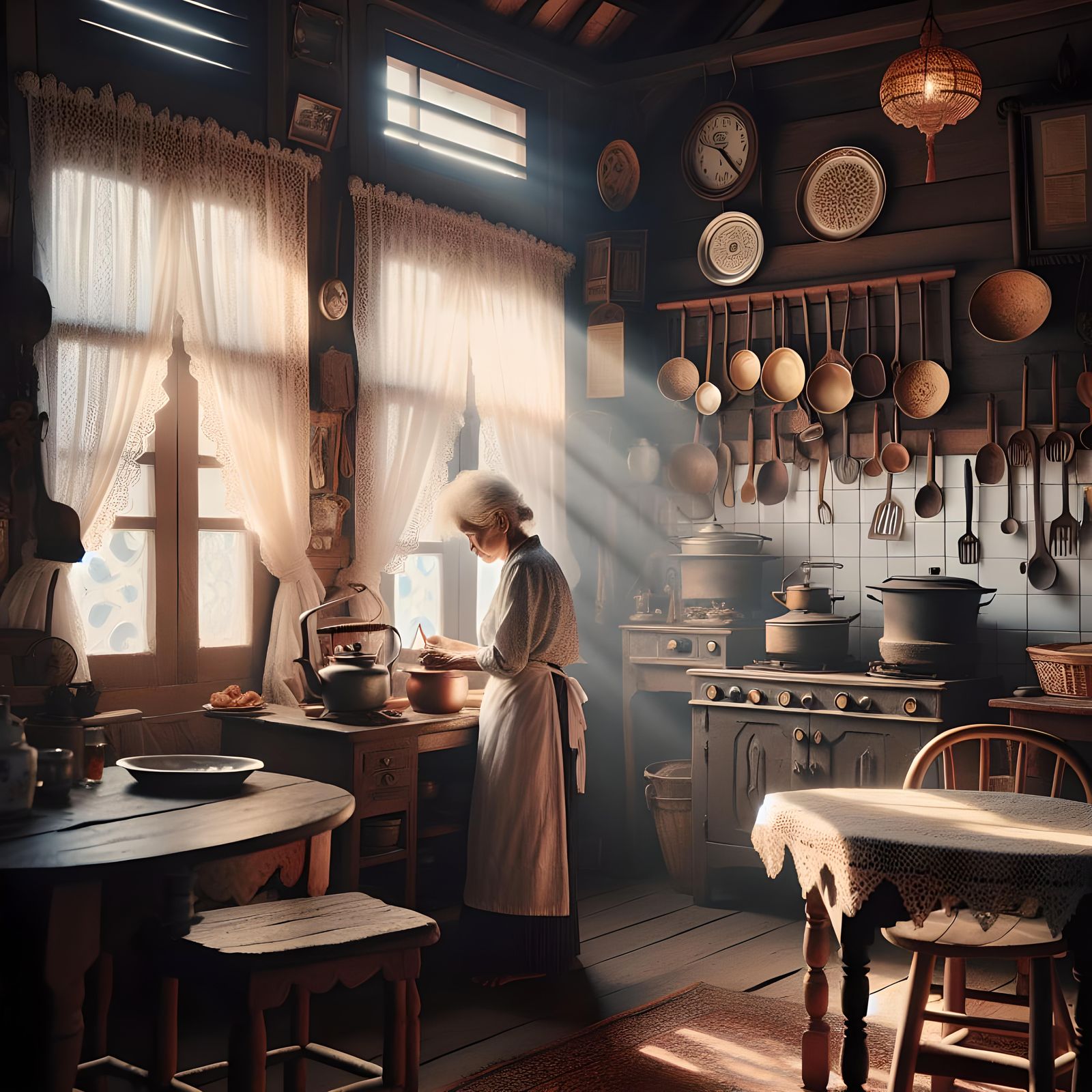 Rustic Cottage Kitchen Scene with South Asian Woman