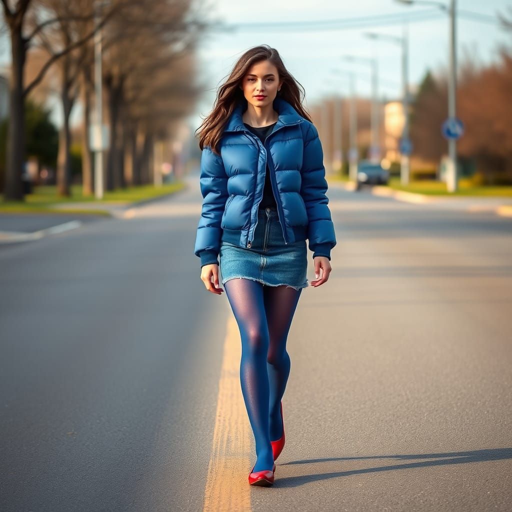 Young Woman Walking in Clean Wonder Morning Atmosphere