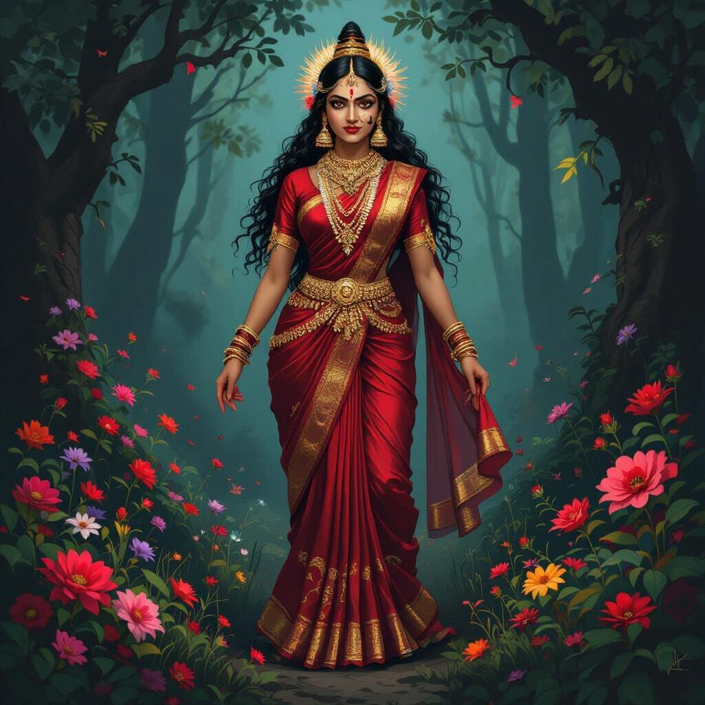 Ma Kali in Mystical Forest: A Digital Painting