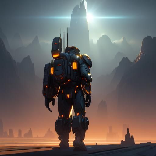 Majestic Machine at Binary Sunset: Sci-Fi Concept Art